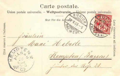 Zürich Generalansicht Postkarte AK 1903