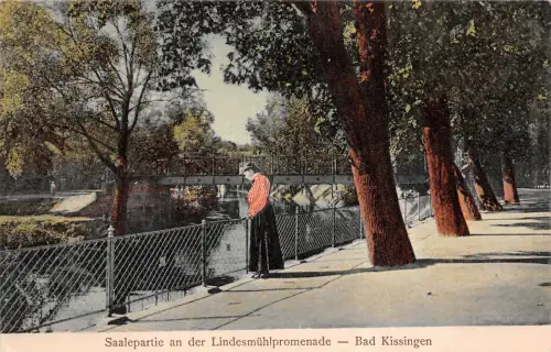 Saalepartie an der Lindesmühlpromenade Bad Kissingen Postkarte AK 1916