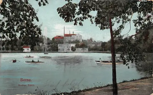 Breiter Teich in Borna Sachsen Postkarte AK 1915