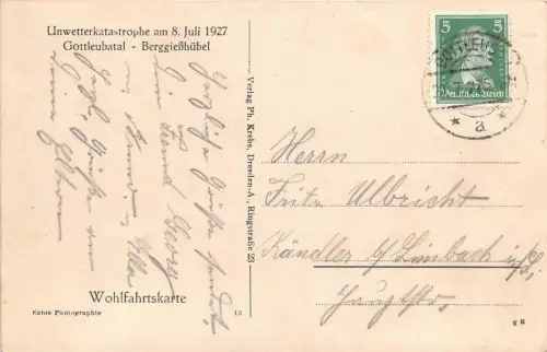 Bad Gottleuba-Berggießhübel Unwettekatastrophe 8. Juli 1927 Postkarte