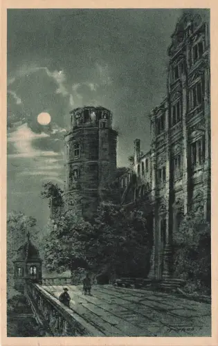 Schlossaltar bei Mondschein Heidelberg Baden-Württemberg Postkarte AK 1926