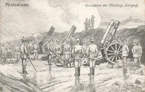 Einnahme der Festung Longwy Feldskizze Soldaten Patriotika Postkarte AK 1915