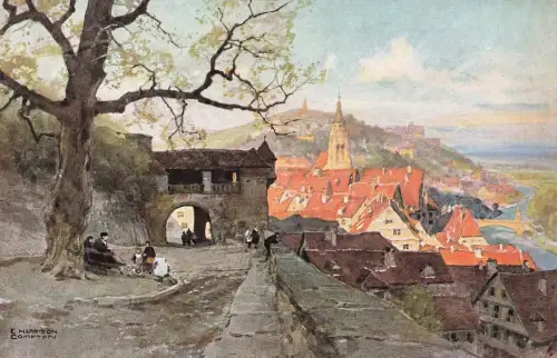 Blick von der Schlosslinde Tübingen am Neckar Baden-Württemberg Postkarte AK