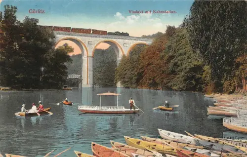 Viadukt mit Kahnstation bei Görlitz Sachsen Postkarte AK 1914