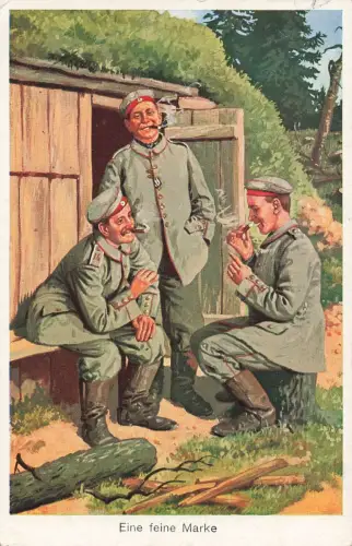 Eine feine Marke Soldaten beim Rauchen Postkarte AK 1916