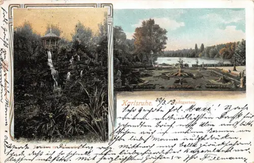 Karlsruhe Stadtgarten Pavillon m. Wasserfall Baden-Württemberg Postkarte AK 1903