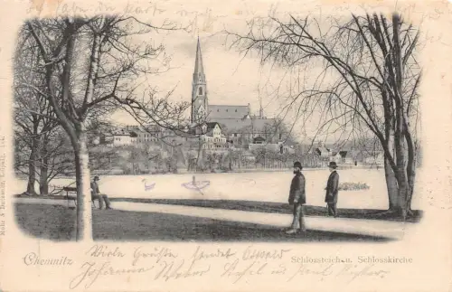 Chemnitz Schlossteich und Schlosskirche AK 1904