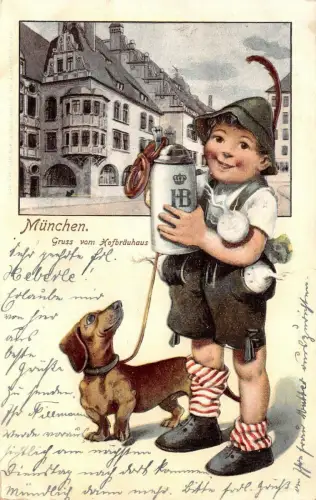 München Gruss vom Hofbräuhaus Dackel Postkarte AK geprägt 1903