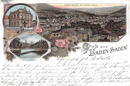 Gruss aus Baden-Baden von Schloss Solms Der Waldsee Postkarte AK 1903