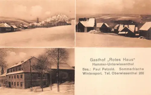 Gasthof "Rotes Haus" Hammer-Unterwiesenthal Postkarte AK