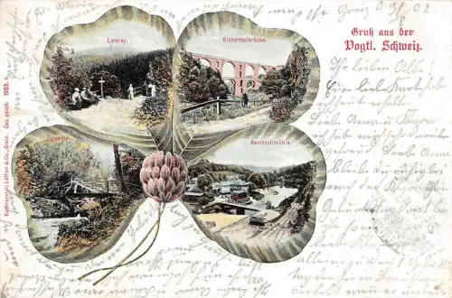 Gruss aus der Vogtl. Schweiz Loreley Elsterthalbrücke Postkarte AK 1903