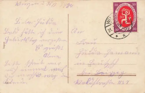 Herzlichen Glückwunsch zum Geburtstage Korb Blumen Mädchen Postkarte AK 1920
