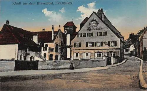 Gruß aus dem Braustübel Freiberg Felsenkeller Feldpostkarte AK 1915