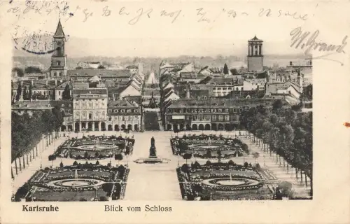 Blick auf Karlsruhe vom Schloss aus Baden-Württemberg Postkarte AK 1905