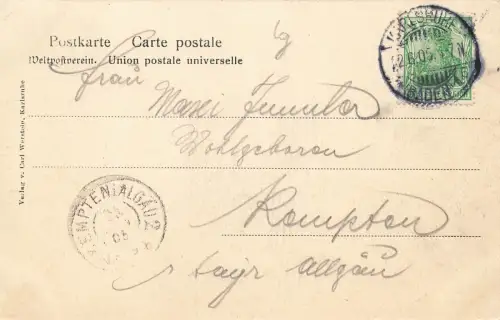 Blick auf Karlsruhe vom Schloss aus Baden-Württemberg Postkarte AK 1905