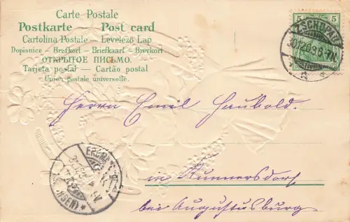 Viel Glück im neuen Jahre Mädchen Engel Flügel Blumen Postkarte AK 1903