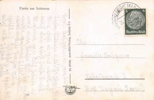Städt. Badeanlagen Salzelmen Partie am Soleturm Postkarte AK 1941