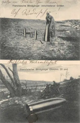 Französischer Blindgänger mit verschieden Größen Patriotika Postkarte AK 1916
