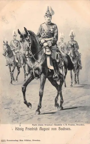 Portrait König Friedrich August von Sachsen auf Pferd Patriotika Postkarte AK