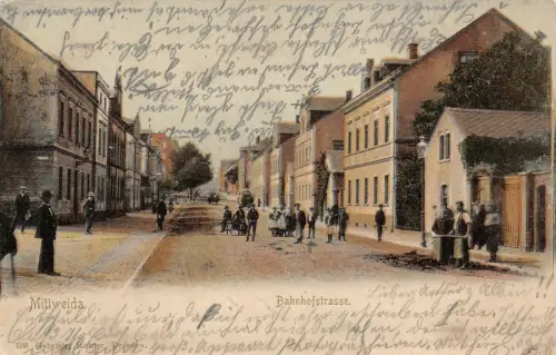Mittweida Bahnhofstrasse Postkarte AK 1904