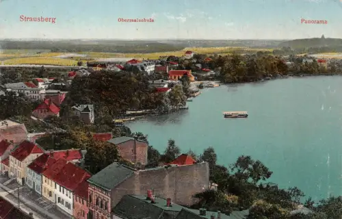 Strausberg Panorama Oberrealschule Postkarte