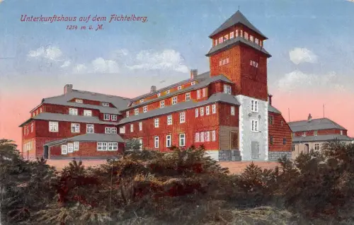 Unterkunftshaus auf dem Fichtelberg 1214 m ü. M. Postkarte AK 1921