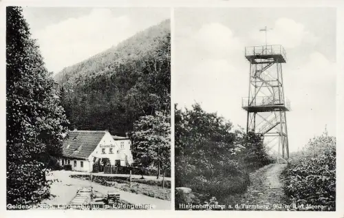 Goldenes Sieb Gasthaus und Hindenburgturm Eulengebirge Schlesien Postkarte AK