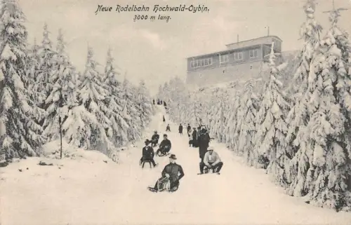 Neue Rodelbahn Hochwald-Oybin Postkarte AK 1909