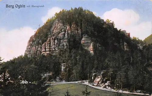 Berg Oybin mit Hausgrund Sachsen Postkarte AK