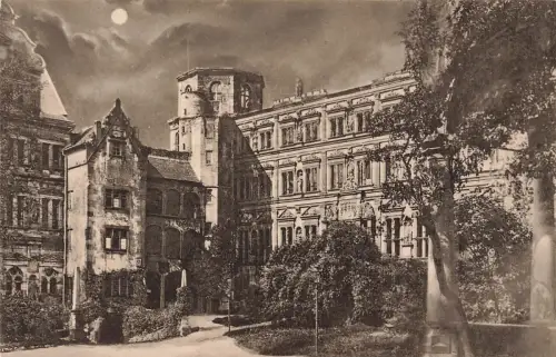 Schlosshof im Mondschein Heidelberg Baden-Württemberg Postkarte AK