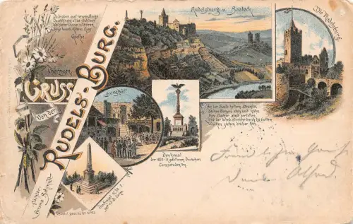 Gruss von Rudels - Burg Thür. Litho Postkarte 1896
