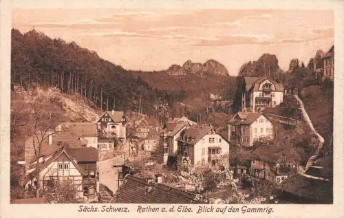 Blick auf den Gammrig Rathen an der Elbe Sächsische Schweiz Postkarte AK
