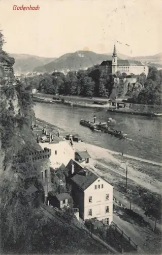Partie an der Elbe mit Dampfschiff in Bodenbach Böhmen Postkarte AK 1915