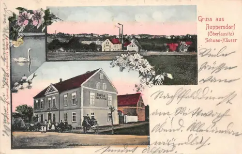 Gruss aus Ruppersdorf (Oberlausitz) Schwan-Häuser Postkarte AK 1907