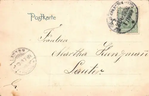 Aue Erzg. Schneeberger Strasse Stadthaus Bahnpost Postkarte 1903