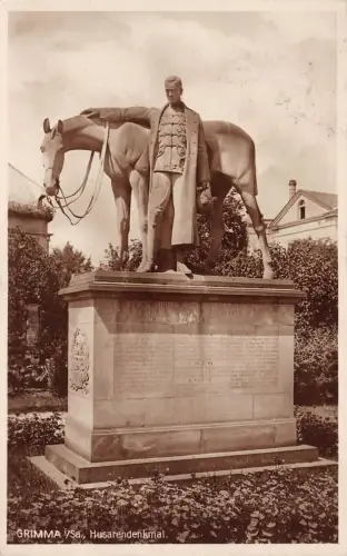 Grimma i/Sa. Husarendenkmal Postkarte 1928