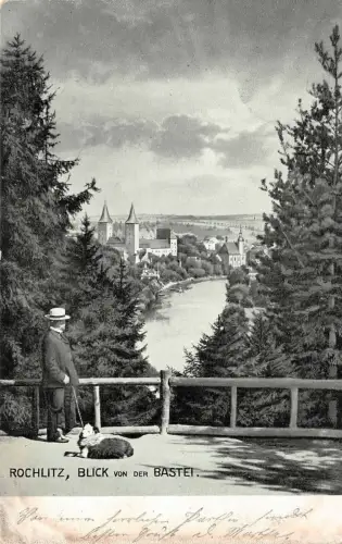 Blick von der Bastei auf Rochlitz Sachsen Postkarte AK 1906