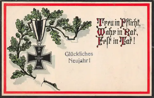Glückliches Neujahr! mit EK2 Patriotika Postkarte AK 1915