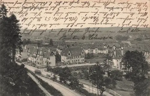 Blick auf Saarbrücken Straßenansicht und Straßenbahn Saarland Postkarte AK 1913