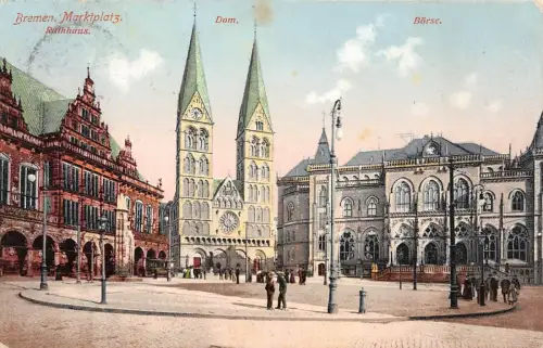 Bremen Marktplatz Rathaus Dom Börse AK 1910