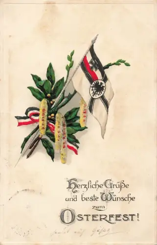 Herzliche Grüße und beste Wünsche zum Osterfest! Postkarte Geprägt AK 1915