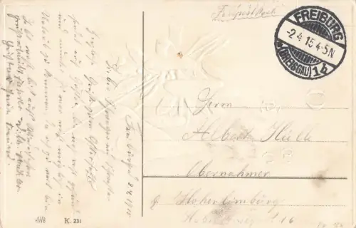 Herzliche Grüße und beste Wünsche zum Osterfest! Postkarte Geprägt AK 1915