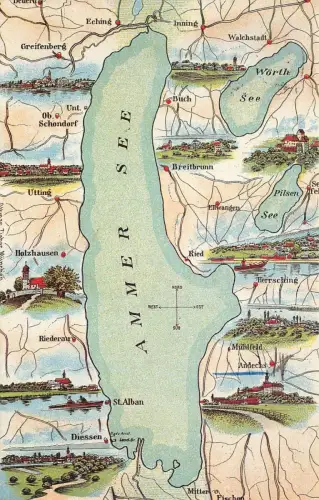 Ammer See Wörth See Pilsen See Utting Breitbrunn Andechs Postkarte AK