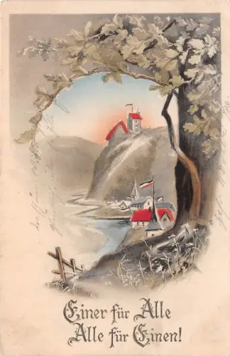 Einer für Alle Alle für Einen! Patriotika Postkarte mit Prägung AK 1916