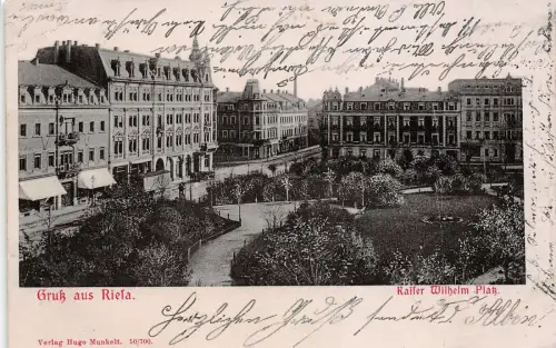 Gruß aus Riesa Kaiser Wilhelm Platz Sachsen Postkarte AK 1903