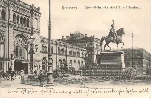 Hannover Central Bahnhof August - Denkmal Niedersachsen Postkarte AK 1907