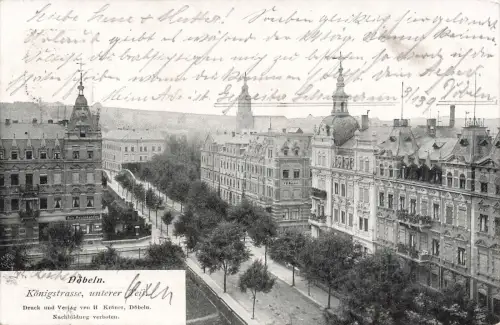 Straßenansicht unterer Teil Königstrasse in Döbeln Sachsen Postkarte AK 1903