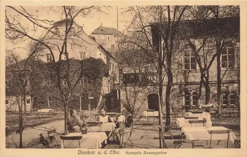 Hempels Rosengarten in Diesbar an der Elbe Sachsen Postkarte AK 1930