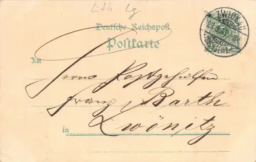 Gruss aus Zwickau mit Landgericht und Marktplatz Sachsen Litho Postkarte AK 1898