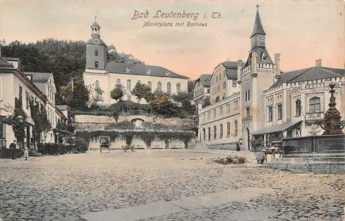 Marktplatz mit Rathaus und Gasthof Bad Leutenberg Thüringen Postkarte AK 1909